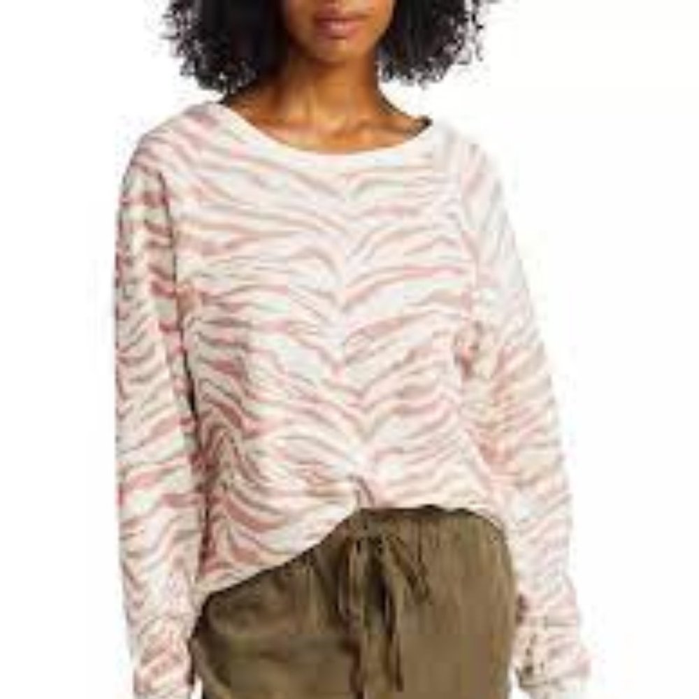 Rails Theo‎ Blush Tiger Stripes Animal Cotton  Raglan-sleeve Crewneck Sweatshirt